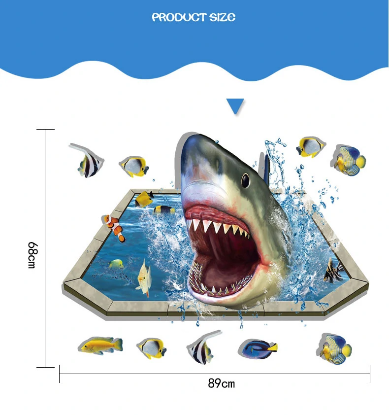 MIICO Creative 3D Sea Sharks Fish Removable Home Room Decorative Wall Floor Decor Sticker
