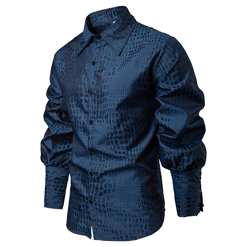 

Men Irregular Pattern Lace Cuff Long Sleeve Shirts
