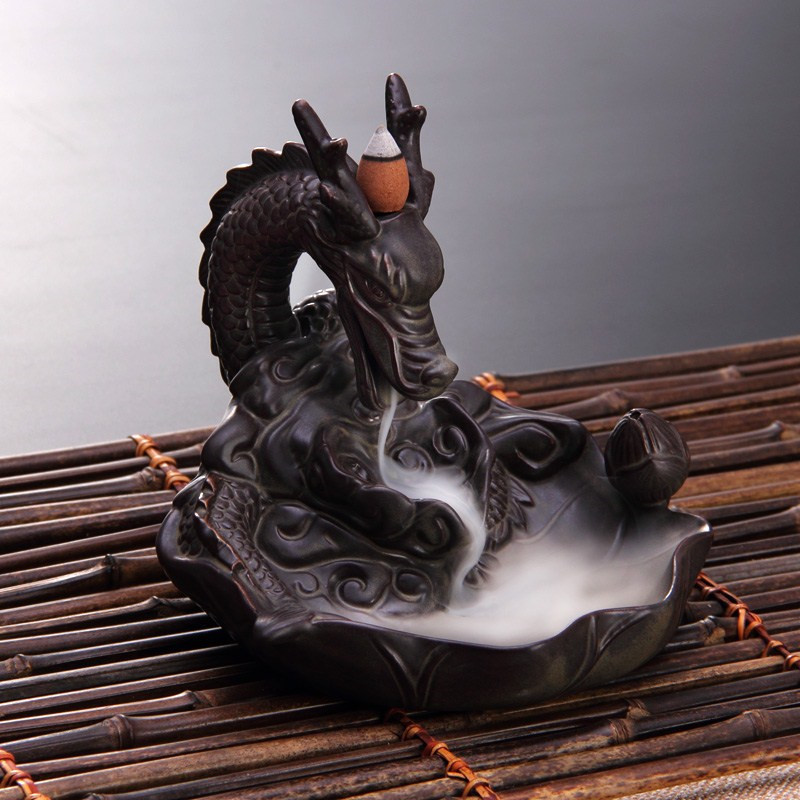 

Backflow Incense Cone Burner Stick Holder Chinese Style Dragon Home Fragrant Backflow Censer Decor