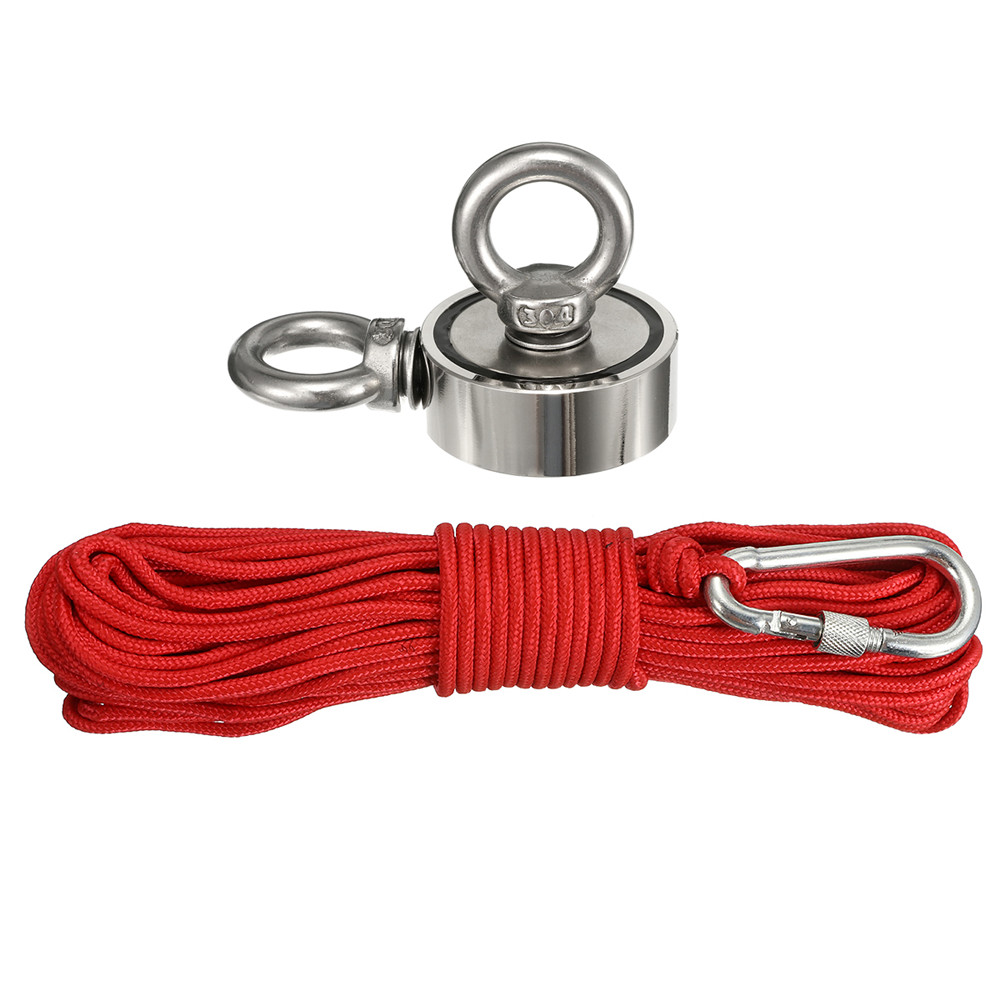 

48/60/67/75mm 80-400KG Neodymium Recovery Magnet Double Ring Hook Hunting Fishing Magnet with 10M Rope