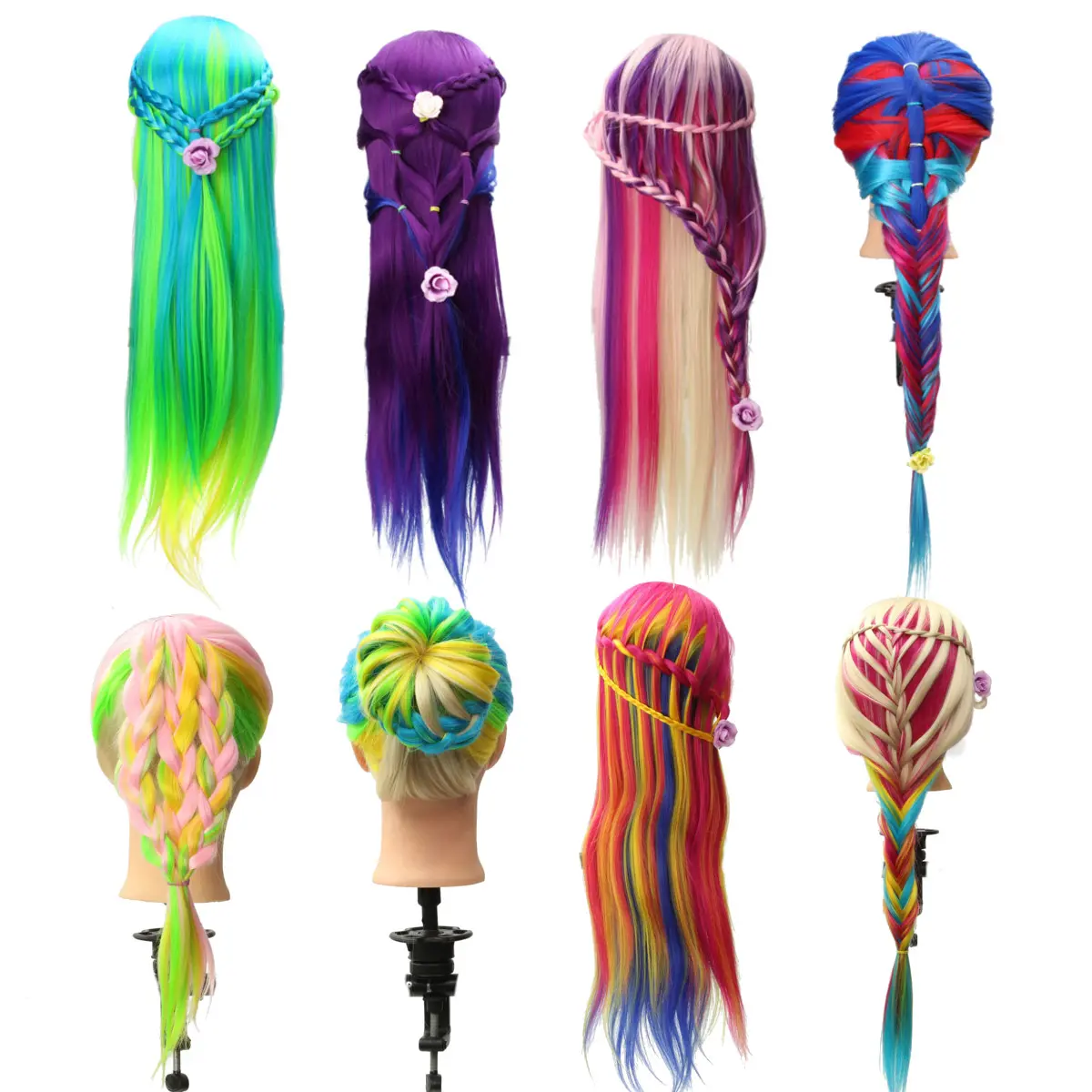 8 Colors Salon Hairdressing Braiding Practice Mannequin Hair Training Head Models With Clamp Holder 