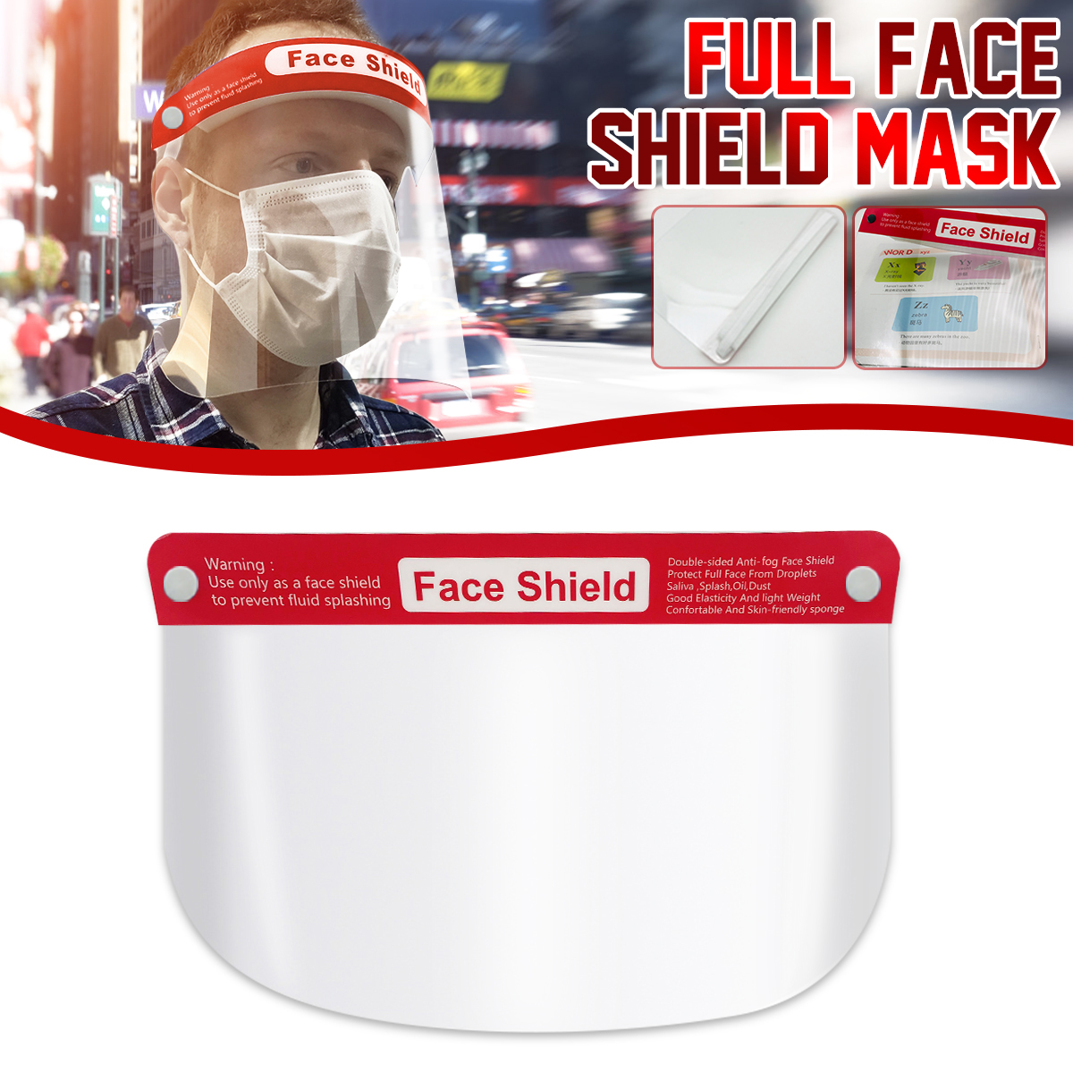 face shield5-Pack Full Face Protective Shield Visor Plastic Adjustable Transparent Face Shield to Prevent Saliva Droplet with Elastic Band 
