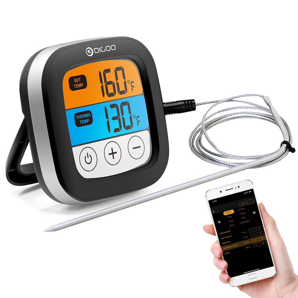 

Digoo DG-FT2103 LED Touch Screen Digital Bluetooth Cooking Meat Thermometer with Stainless Steel Temperature Probe for Meat Turkey Barbecue Grilling Chicken
