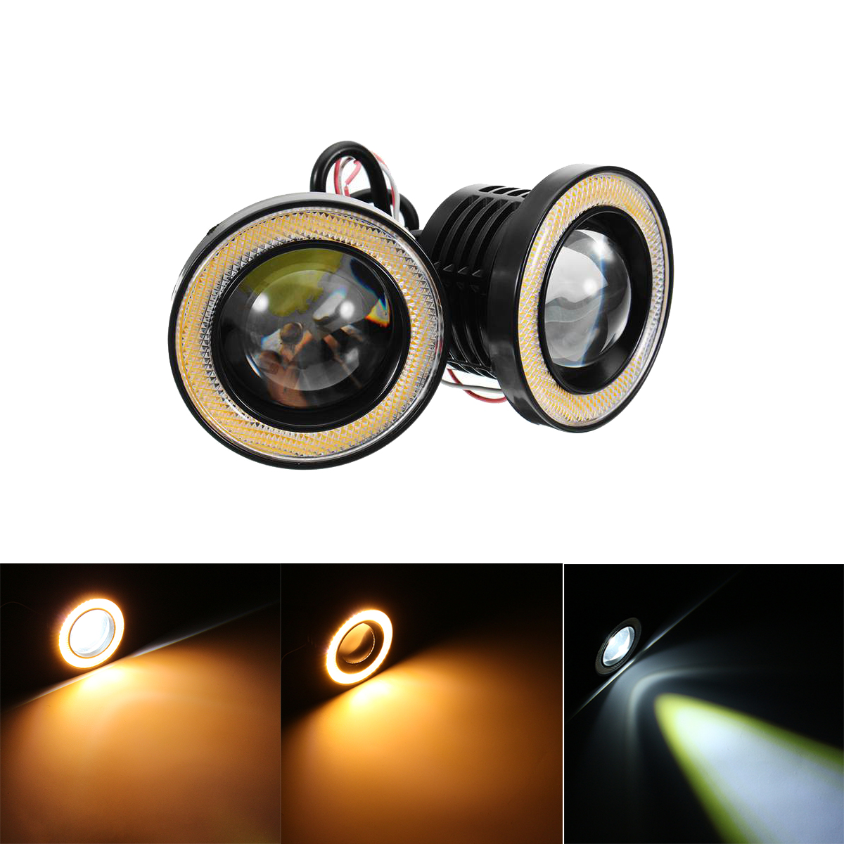 2x Multi-Color 3" Car SUV ATV LED Fog Light w/ COB Halo Angel Eyes Rings Lamp ww