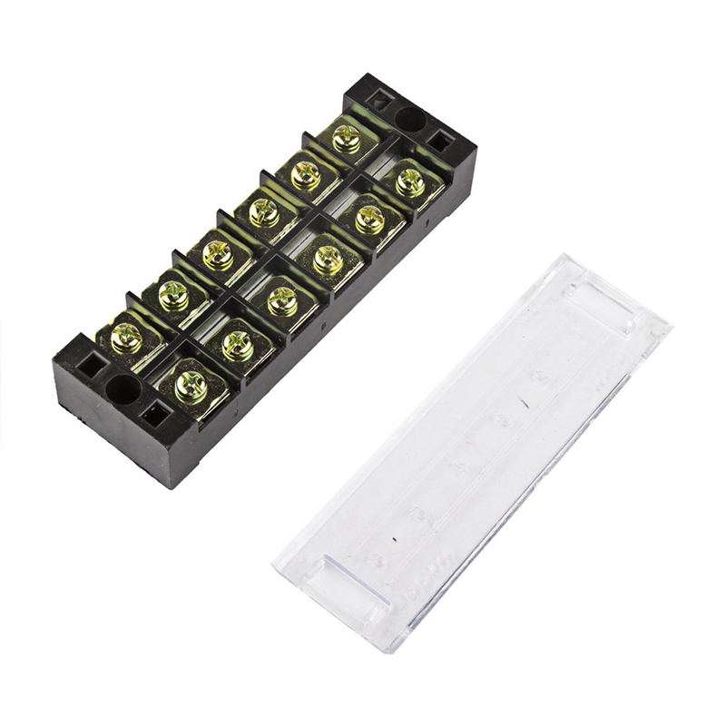 

TB4506 600V 45A 6 Position Terminal Block Barrier Strip Dual Row Screw Block Covered W/ Removable Clear Plastic Insulating Cover