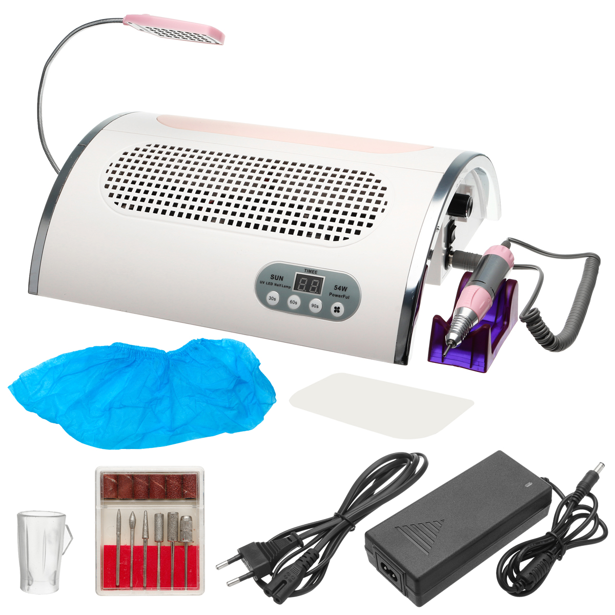 

100-240V 3 in 1 25000RPM Electric Nail Drill Art Set Dust Collector Suction Machine with Lamp