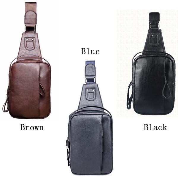 Men Bag, PU Casual Zipper, Small Black Brown, Blue Crossbody Bag, Shoulder Chest Bag