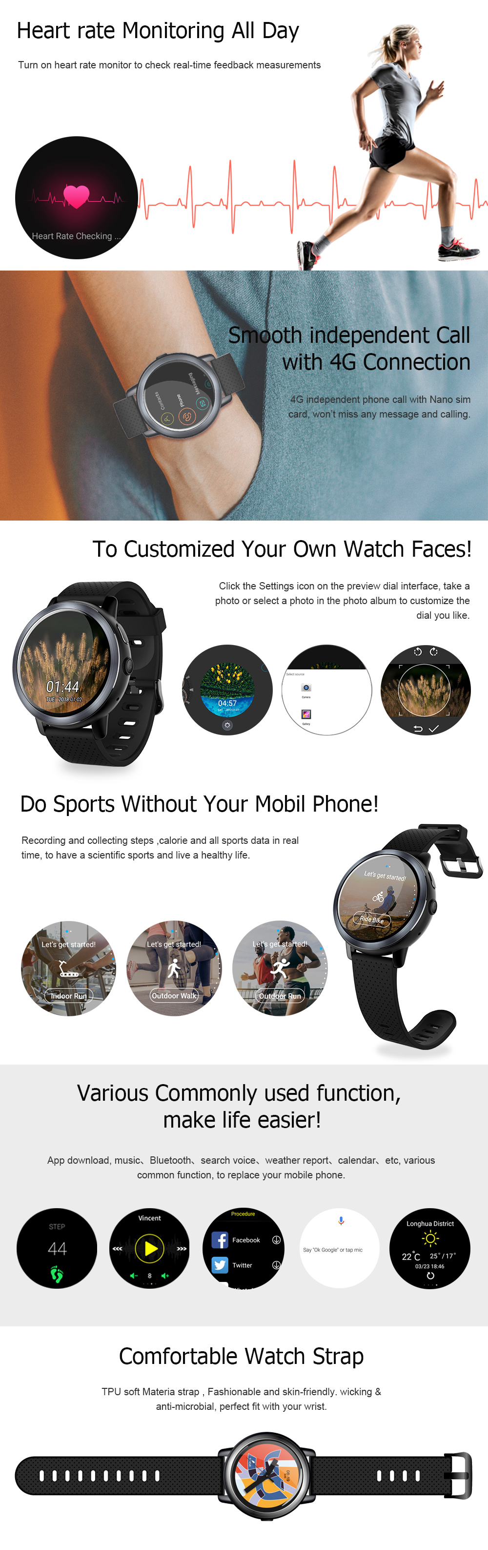 LEMFO LEM8 2G+16G 4G-LTE Watch Phone IP67 Waterproof Customized Watch Face Smart Watch 28