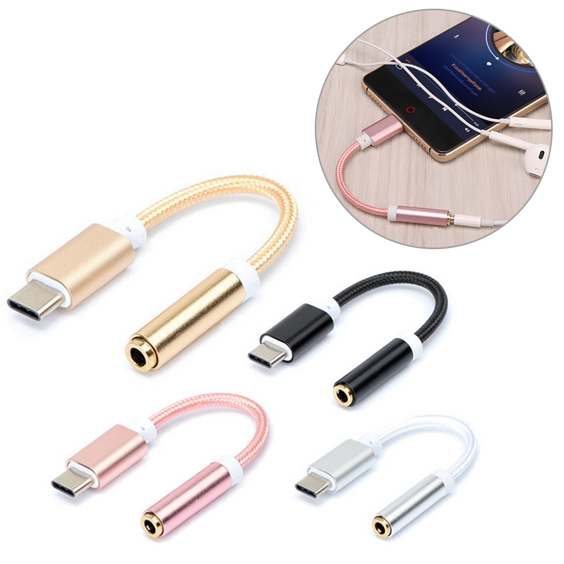 

10cm AUX Audio Cable USB Type C to 3.5mm Earphone Adapter Type-C to 3.5mm Headphone
