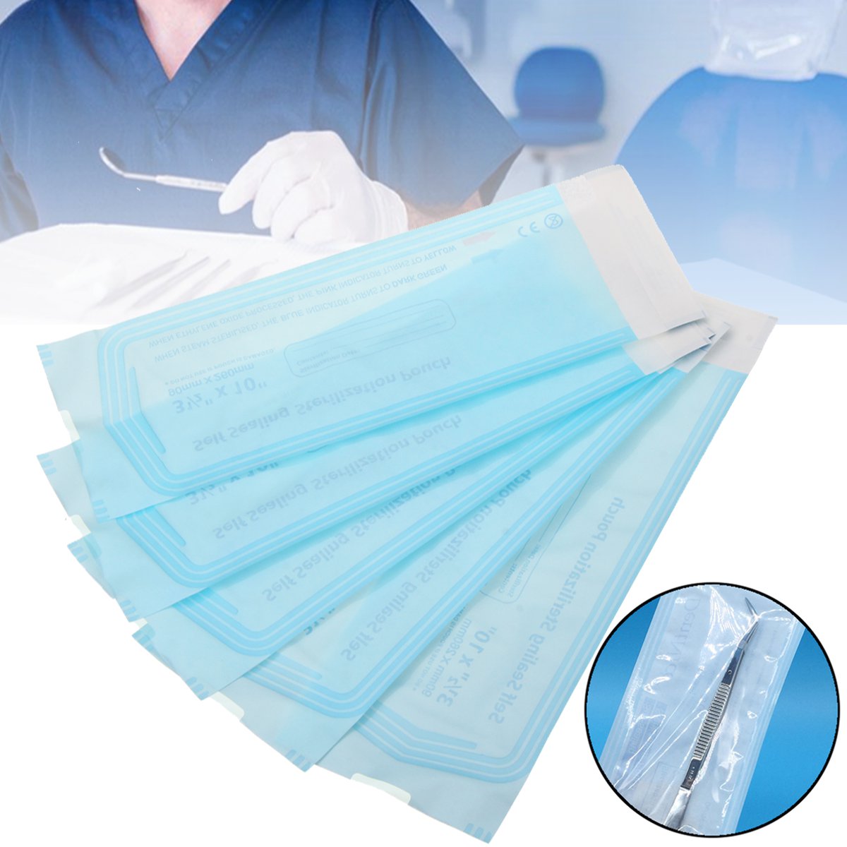 

200Pcs Self-Sealing Sterilization Pouch Dental Lab Sterile Bag 90*260mm Dental Tools