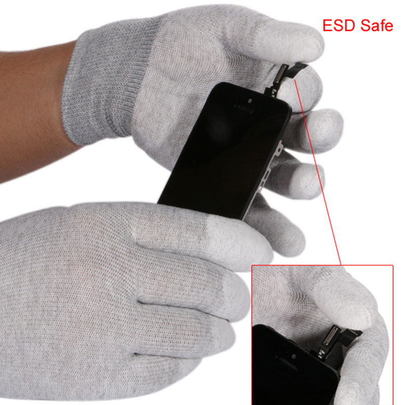 

1 Pair ESD Safe Gloves Anti-static Anti Skid PU Finger Top Coated for Electronic Repair Works