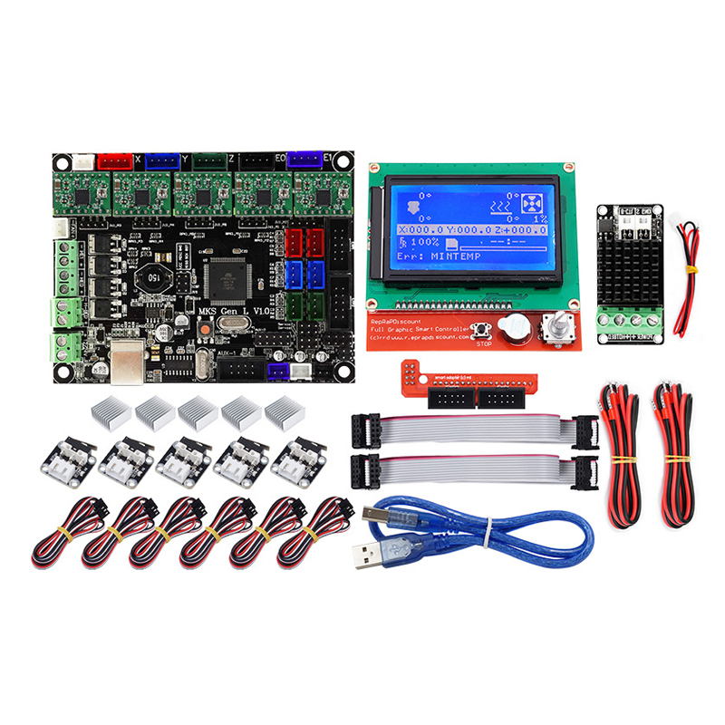 

MKS GEN L Mainboard+Mini MOS Module+LCD 12864 Display+6Pcs Limit Swich+5Pcs A4988 Driver Kit 3D Printer Parts