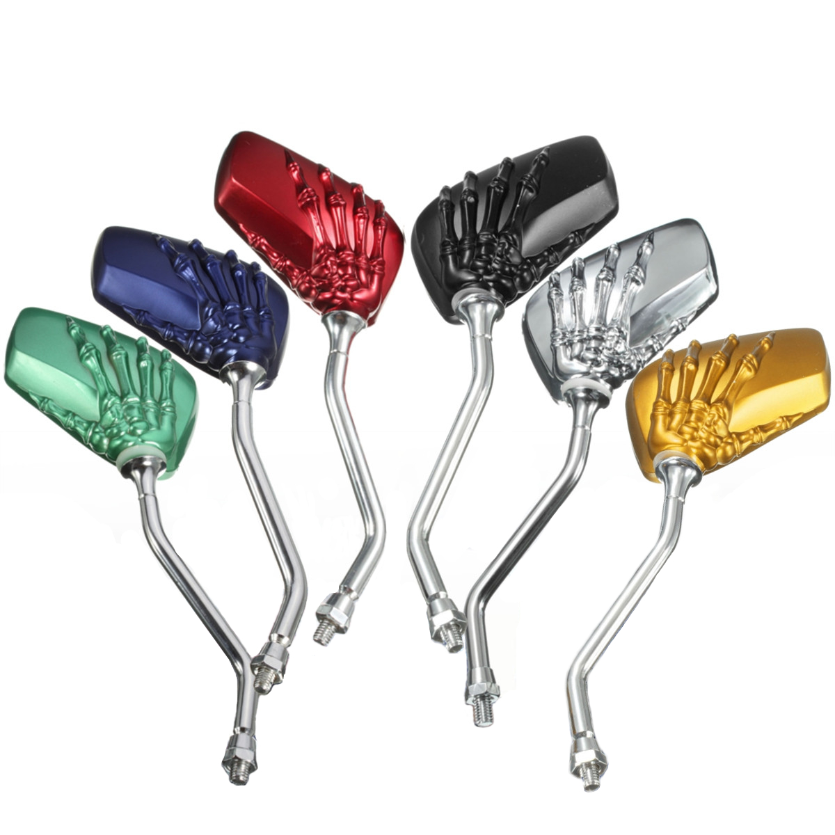 

Universal 8mm Motorcycle Skeleton Skull Hand Rear View Side Mirrors 6 Colors