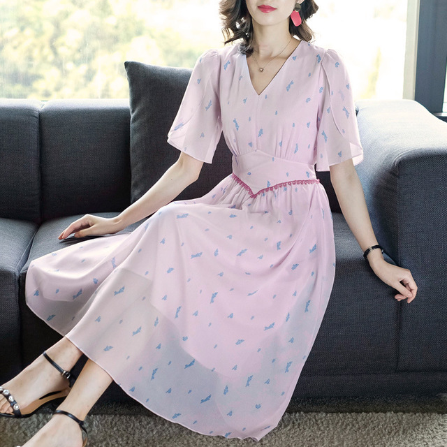 

Season New Chiffon Floral Waist Skirt Was Thin In The Long Paragraph Fairy Dress Women's Clothing