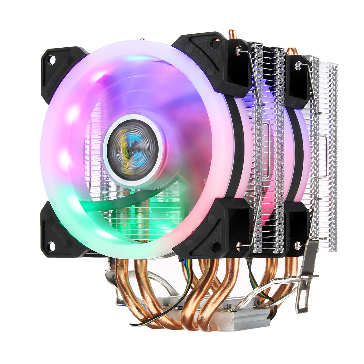 

4Pin Dual Fans 4-Heatpipes Colorfule Backlit CPU Cooling Fan Cooler Heatsink For Intel AMD