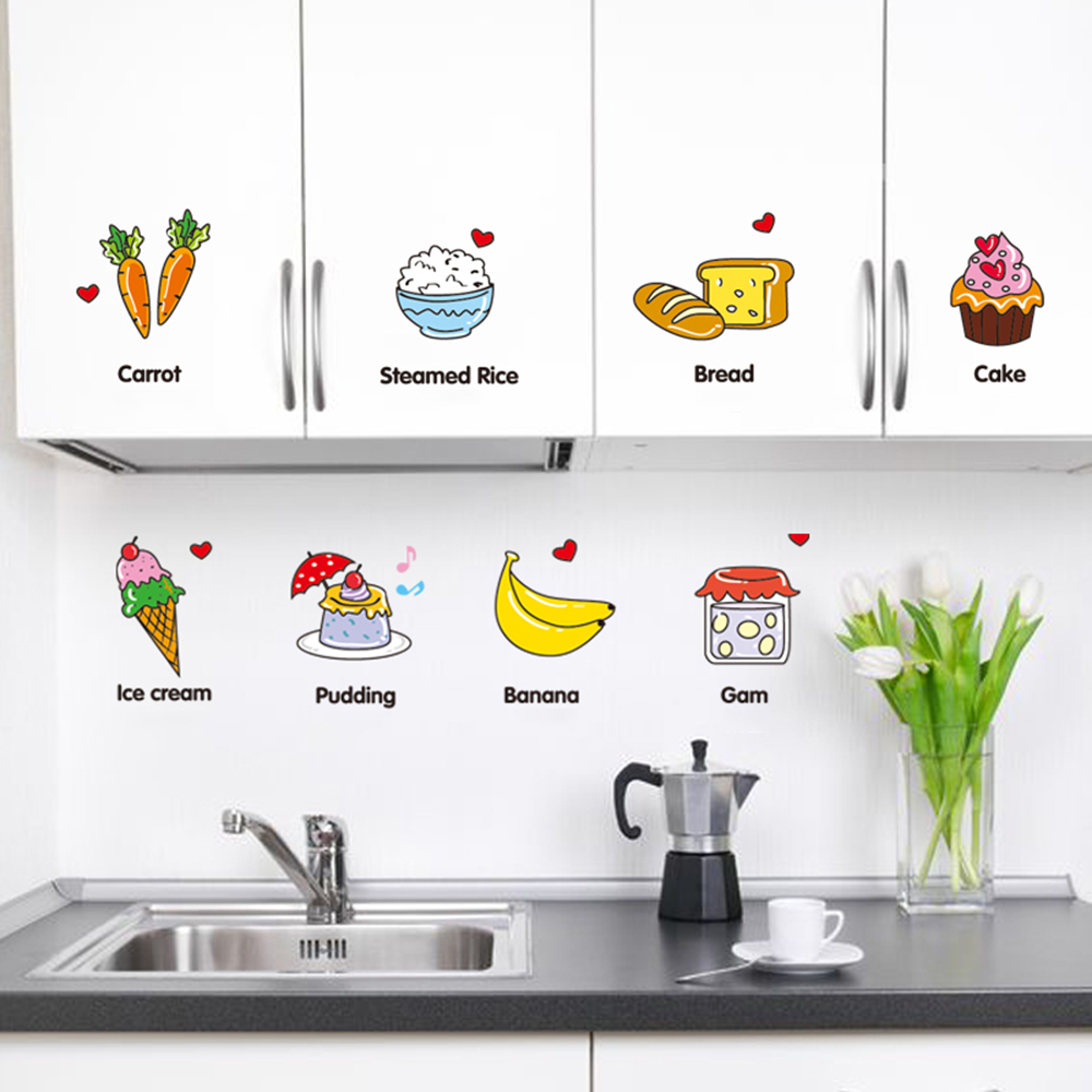 

Creative Kitchen Wall Sticker Desert Cartoon Fridge Removable Cute Food Decals Wall Art Waterproof Cupboard Tile Decoration