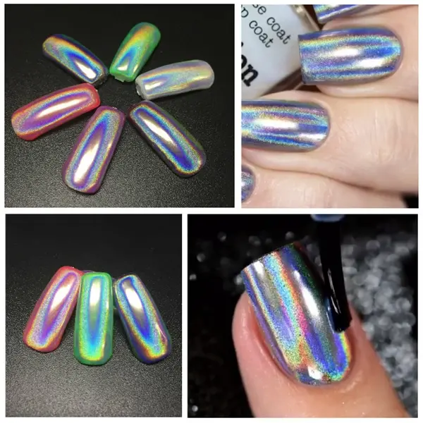 Holographic Laser Nail Art Powder Holo  Effect DIY Powders Silver Pigment Hologram Rainbow