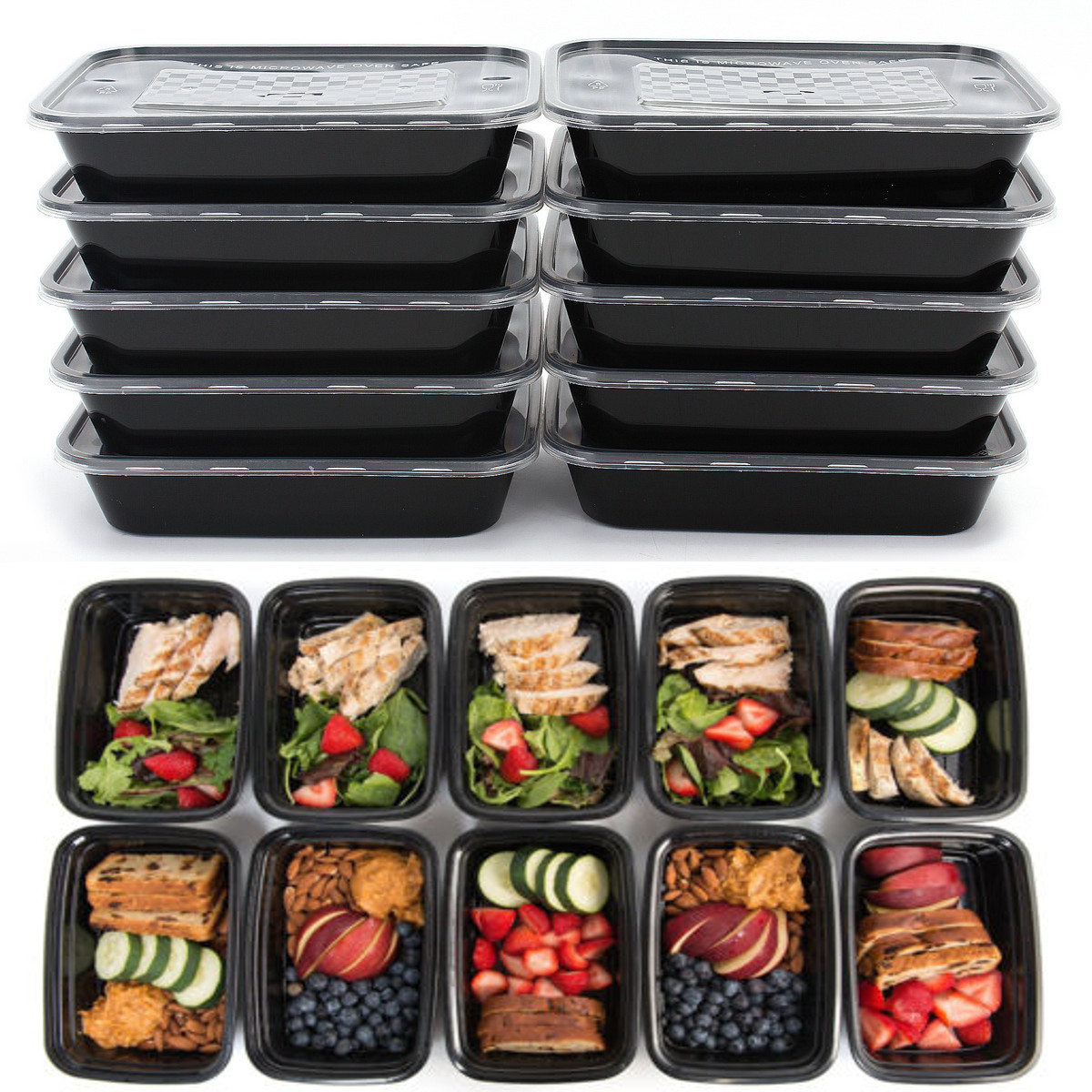 

10Pcs Meal Prep Food Containers with Lids Reusable Microwavable Plastic Lunch Box 16oz