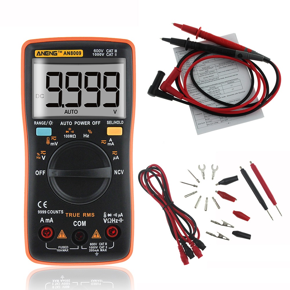 

ANENG AN8009 True RMS NCV Digital Multimeter 9999 Counts Backlight AC/DC Current Voltage Resistance Frequency Capacitance Temperature Tester ℃/℉ Color Orange