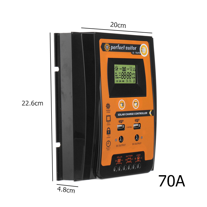 12/24V Dual 2.4A USB LCD Solar Panel Controller Solar Charge Controller 19