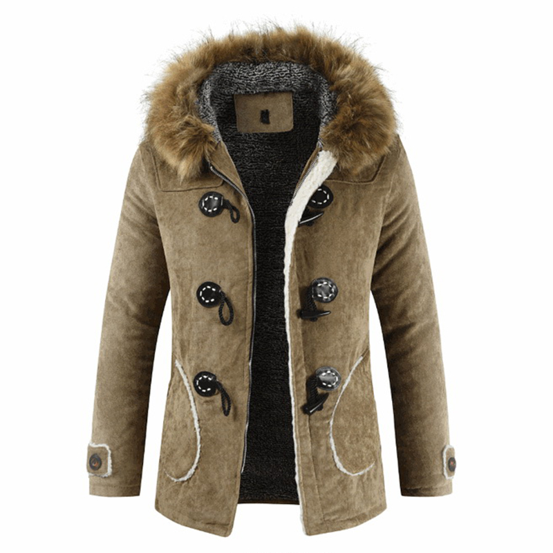 

Men Furry Hooded Fleece Thick Warm Winter Toggle Coat Jacket