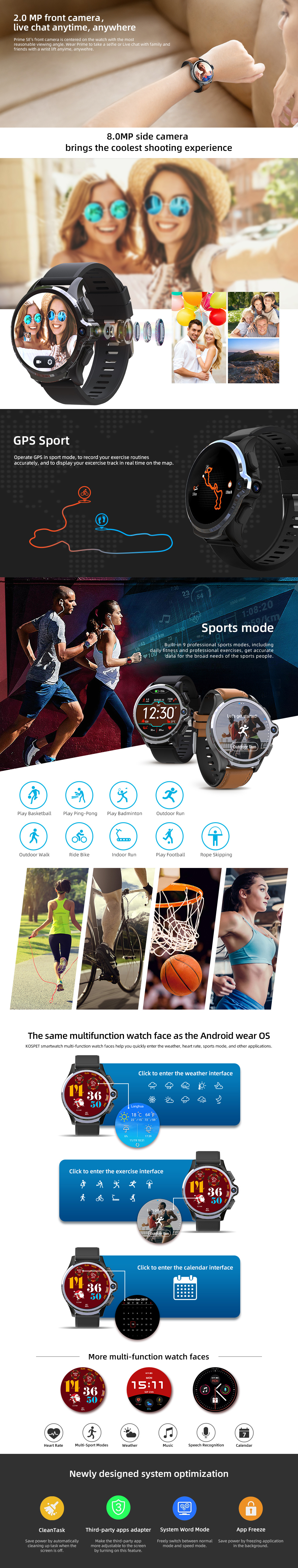 [Face Unlock]Kospet Prime SE 4G-LTE 1G+16G Watch Phone Dual Cameras 1260 mAh GPS+GLONASS+A-GPS Smart Watch 8