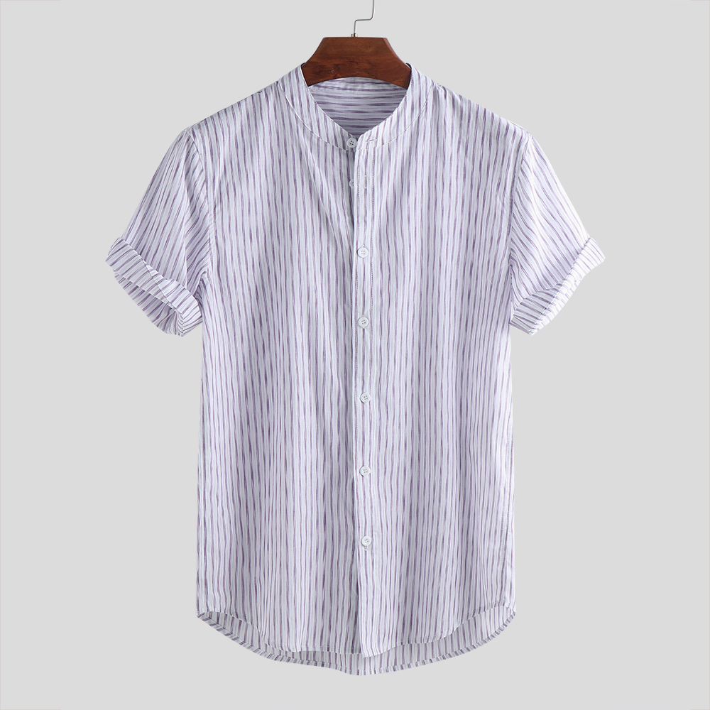 

Men Vertical Stripe Relaxed Short Sleeve Shirts