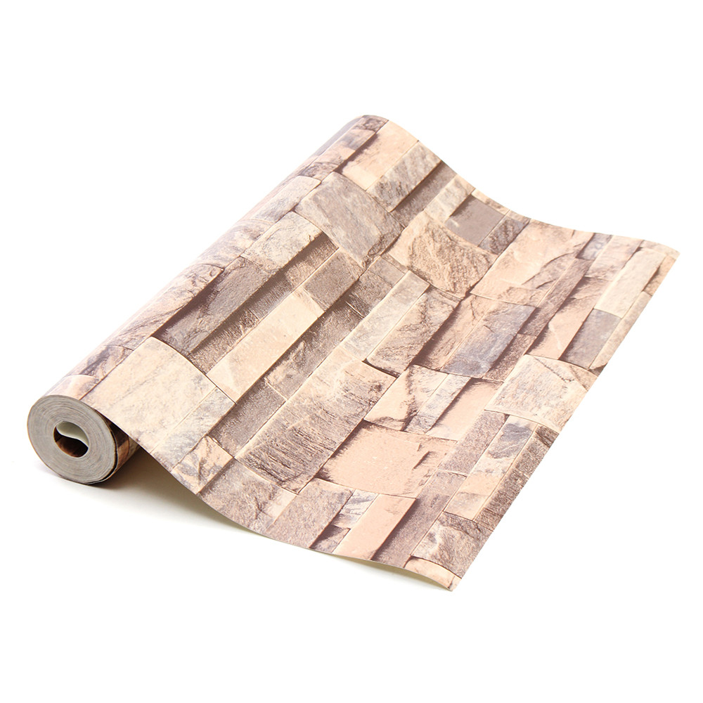 

10mx0.53m 3D Realistic Retro Stacked Brick Stone Vinyl Background Wall Paper Brown