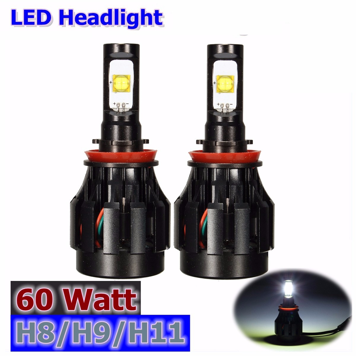 7000lm 60w h8 / H9 / H11 / H13 / 9005/9006/9007 LED Lampes de phares hi / ampoules de faisceau lo