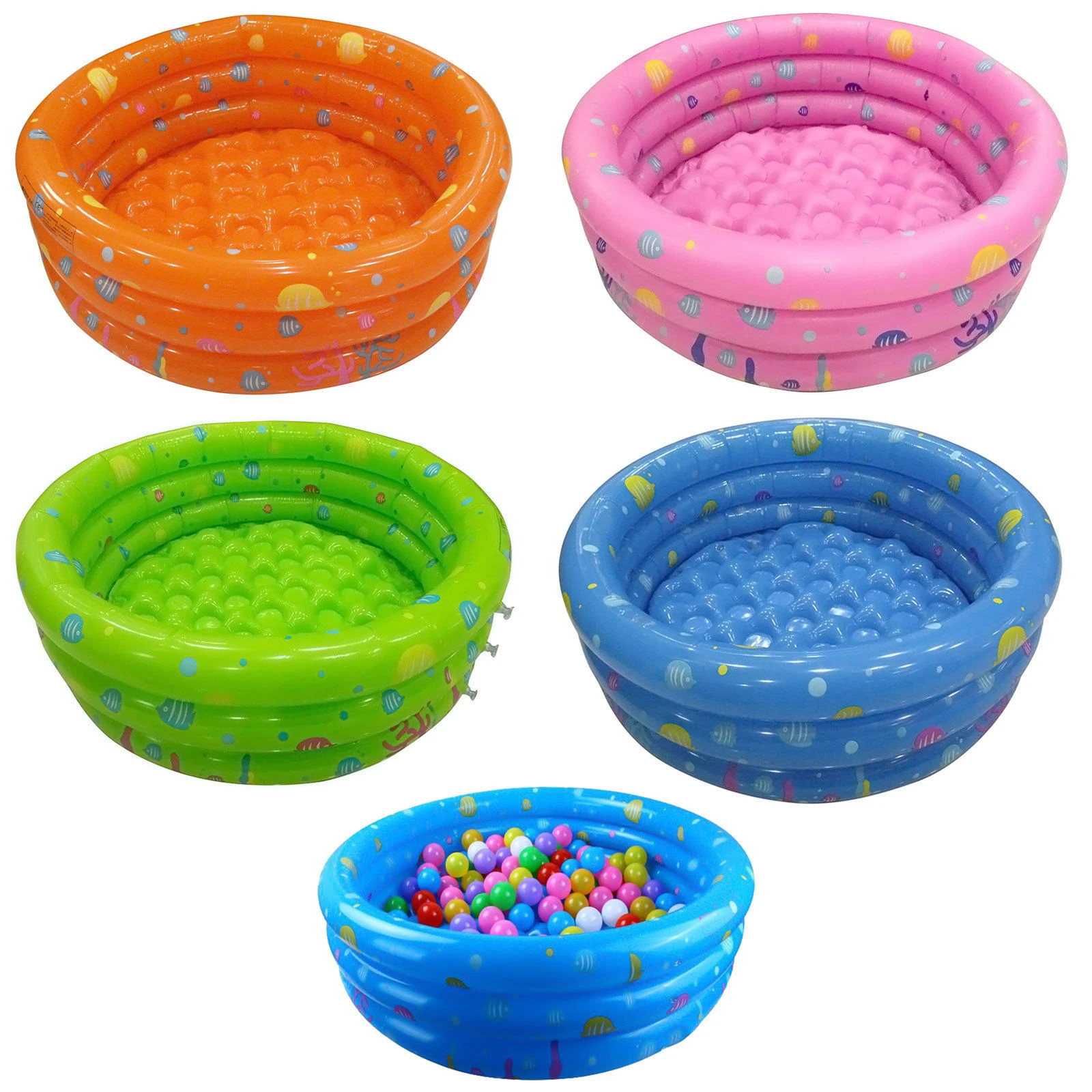 80CM 3 Ring Inflatable Round Swimming Pool Toddler Children Kids Outdoor Play Balls