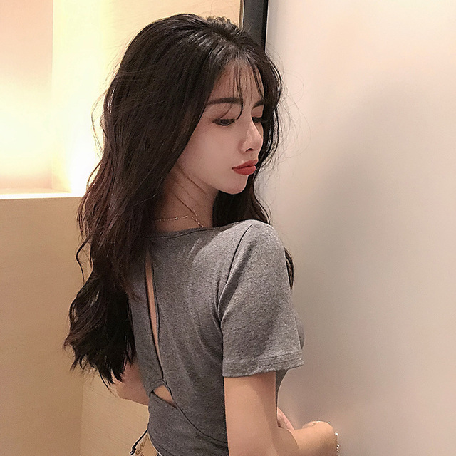 

Light And Familiar Style Women's New Hong Kong-flavored Backless Waist Short Paragraph Excellent T Avocado T Self-cultivation Wild Shirt Tide