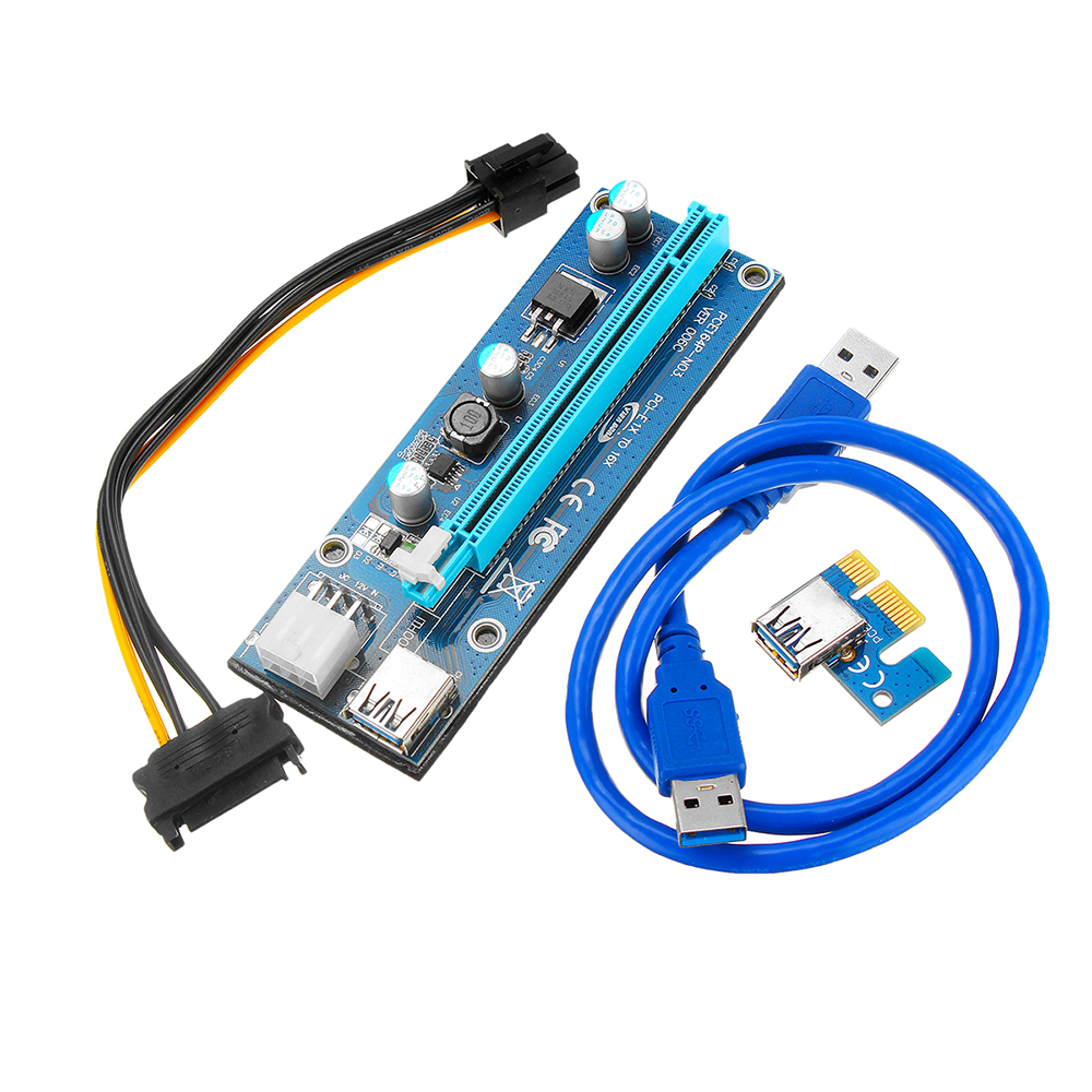 

PCI Express PCI-E 1X to 16X Riser Card 6Pin PCIE USB3.0 SATA Expansion Cable for Miner Mining BTC Dedicated Adapter