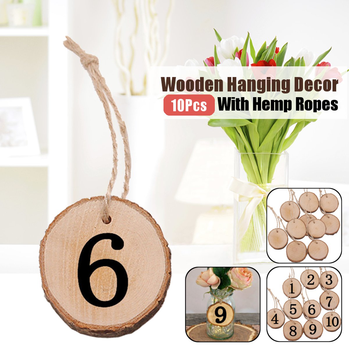 10Pcs/Lot Laser Engraving Wooden Number Hanging Table Cards Wedding Party Decor Reception Pendant 13