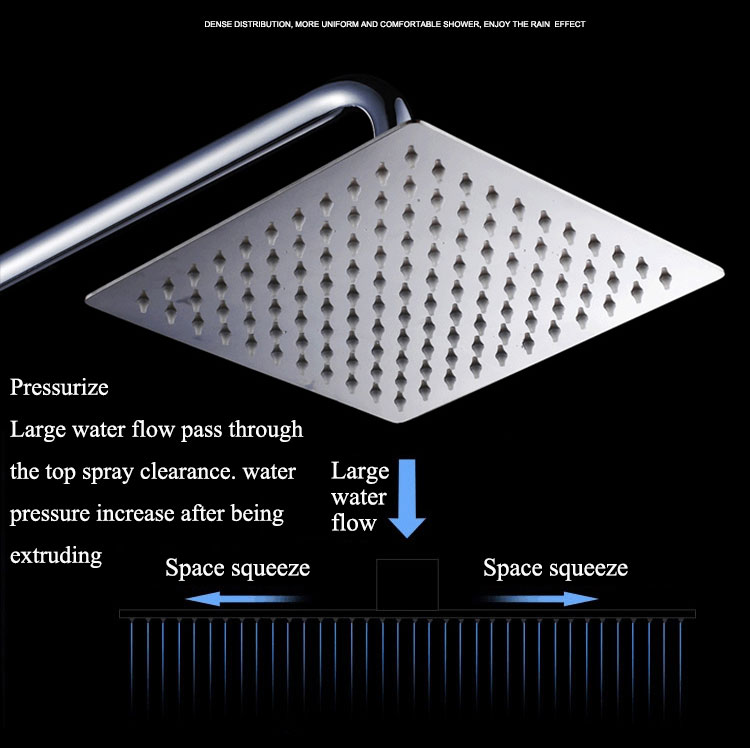 8 Inch Stainless Steel Bathroom Square Silver Pressurize Rainfall Shower Head Chrome Finish