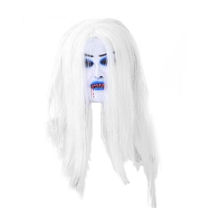 

White Hair Bleeding Mask Ghost Festival Halloween Mask Masquerade Mask Party Supplies Props Halloween Masquerade Masks Latex Terror Wigs Grimace Simulation White Hair Bleed Mask