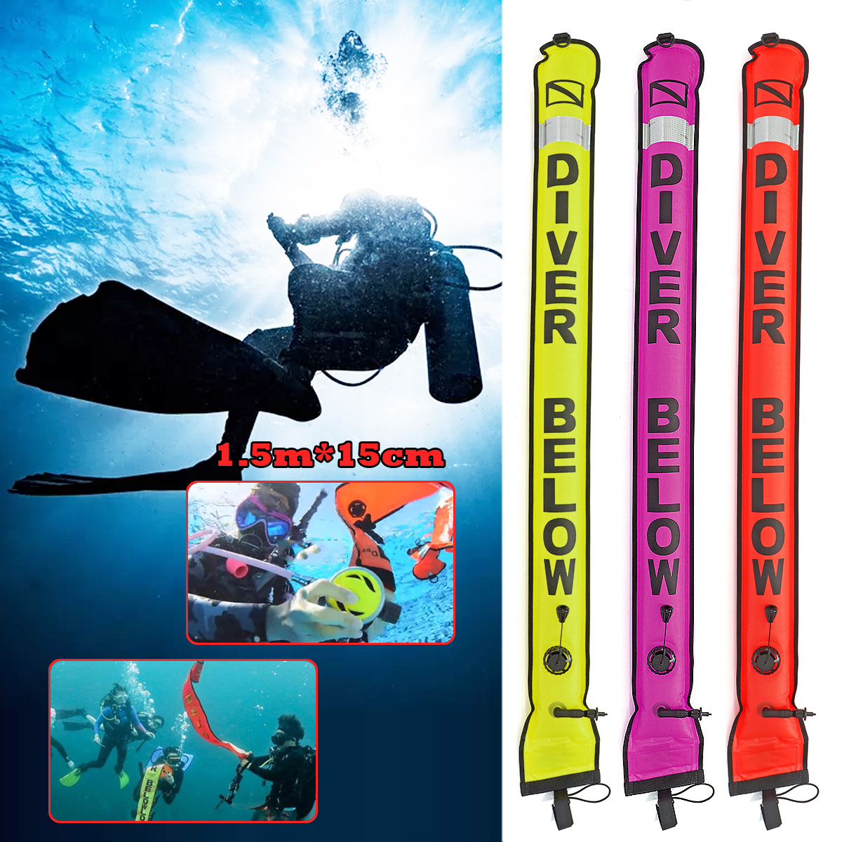 

Катушка для подводного плавания с высокой видимостью 1,5 м SMB Поверхностный маркер и защитное снаряжение для катушки для погружения