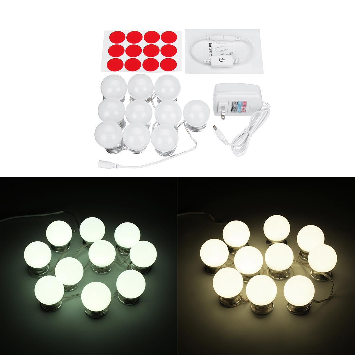 

10PCS US Plug Hollywood Style LED Vanity Mirror Makeup Dressing Table Light Kit + Dimmer Controller