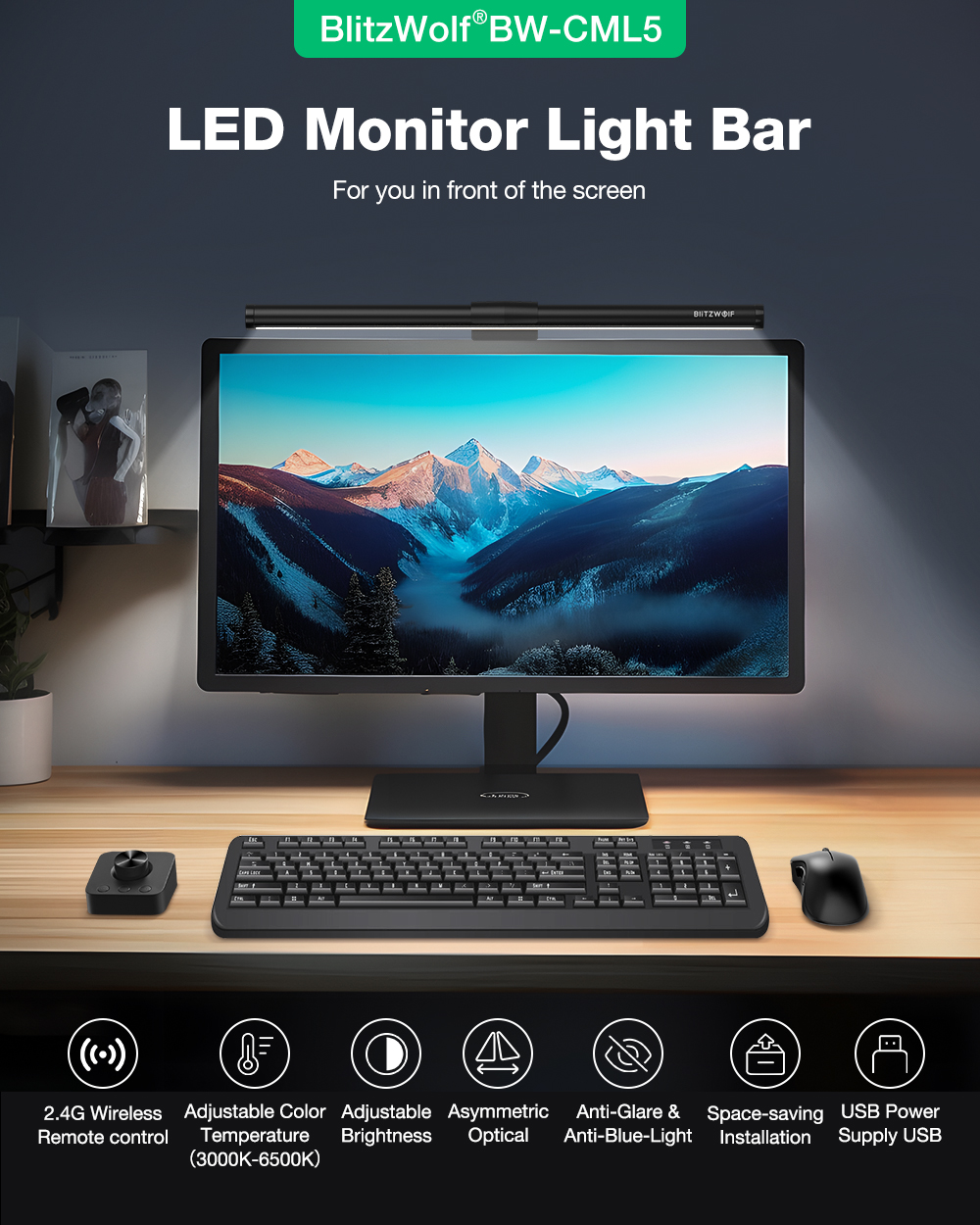 BlitzWolf BW-CML5 – kaugjuhitav monitorlamp