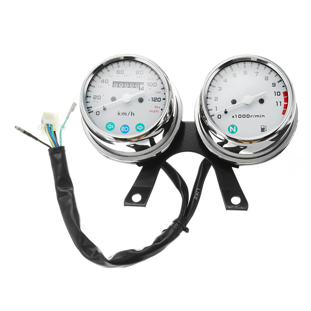 

Universal Motorcycle Speedometer Odometer Tachometer Gauge Kit KM/H MPH Cafe Racer Bobber
