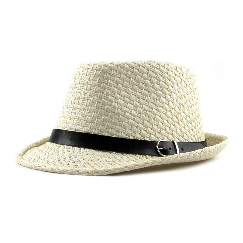 

Woven Panama Style Fedora Straw Sun Hat with Leather Belt