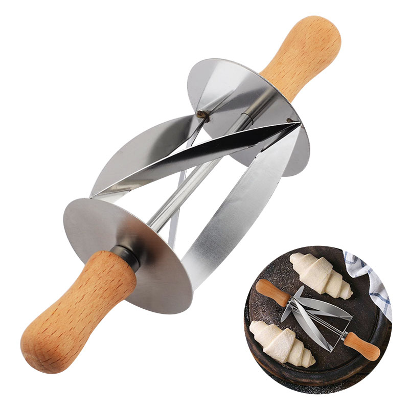 

Croissant Bread Stainless Steel Rolling Cutter For Making Croissant Bread Wheel Dough Pastry Knife Wooden Handle Baking Kitchen Knife