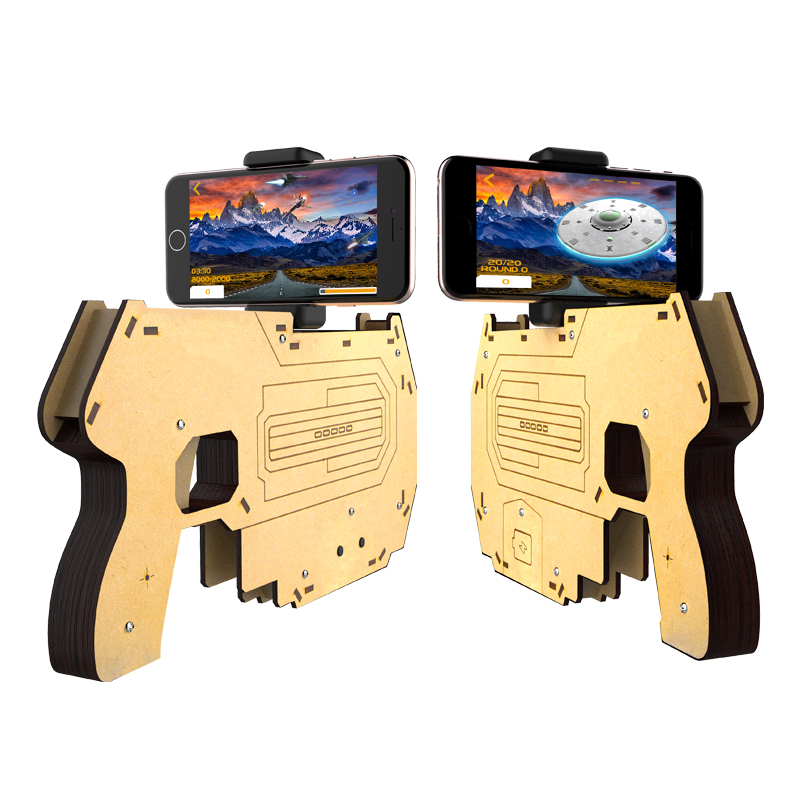 

DIY Wooden 3D Reality AR Games bluetooth Toy Gun with Cell Phone Stand Holder for iPhone 7 Samsung