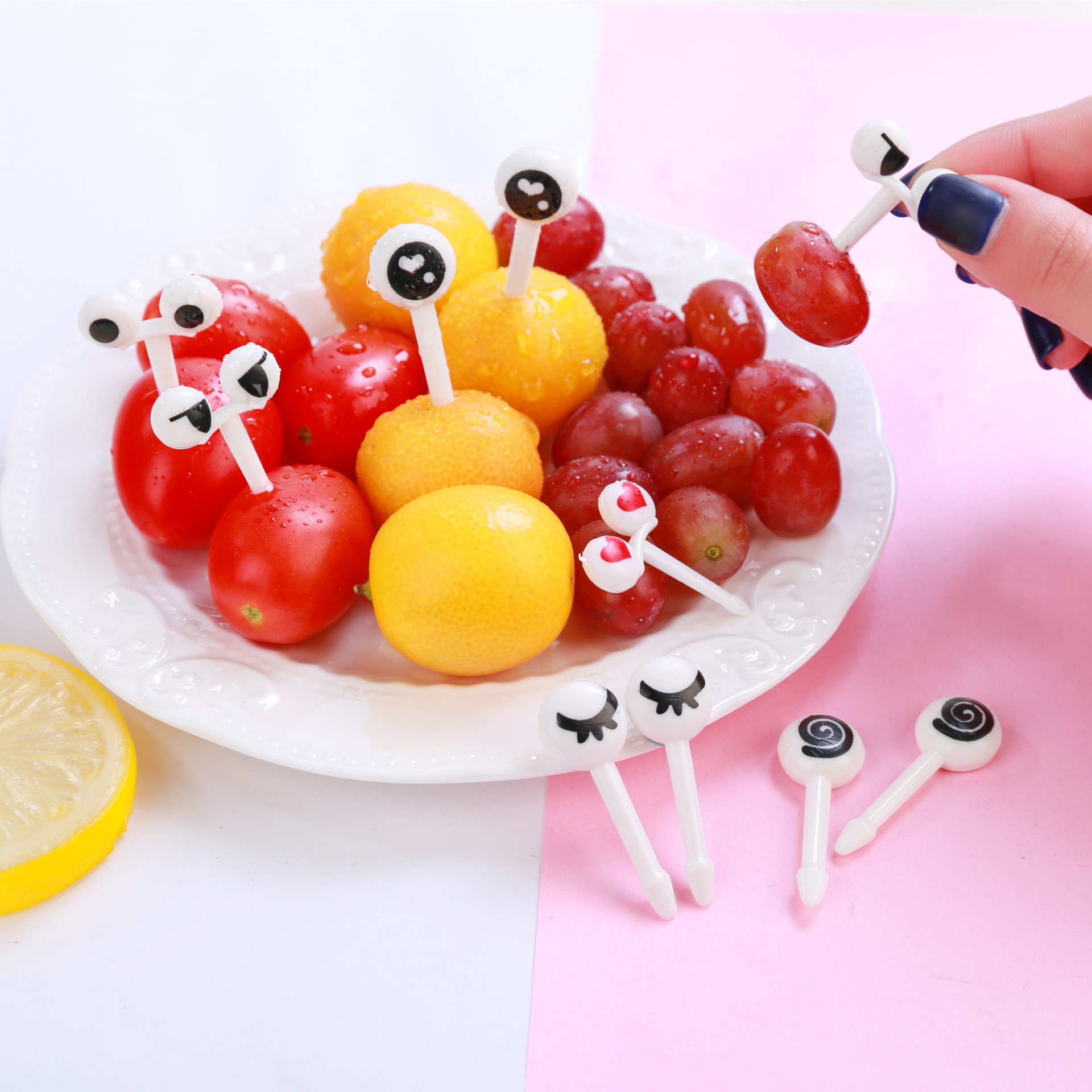 

10pcs Mini Cartoon Ant Eye Fruit Fork set for Party Cake Dessert Food Toothpicks Tableware Bento Box Decor