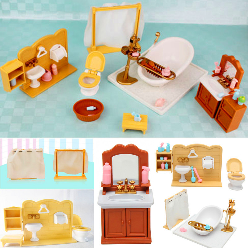 

DIY Miniatures Bedroom Bathroom Furniture Sets For Sylvanian Family Dollhouse Accessories Toys Gift