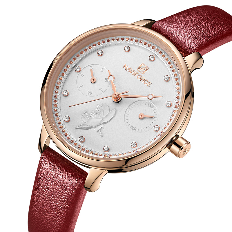 

NAVIFORCE 5003 Diamonds Elegant Design Ladies Wrist Watch Genuine Leather Strap Quartz Watch