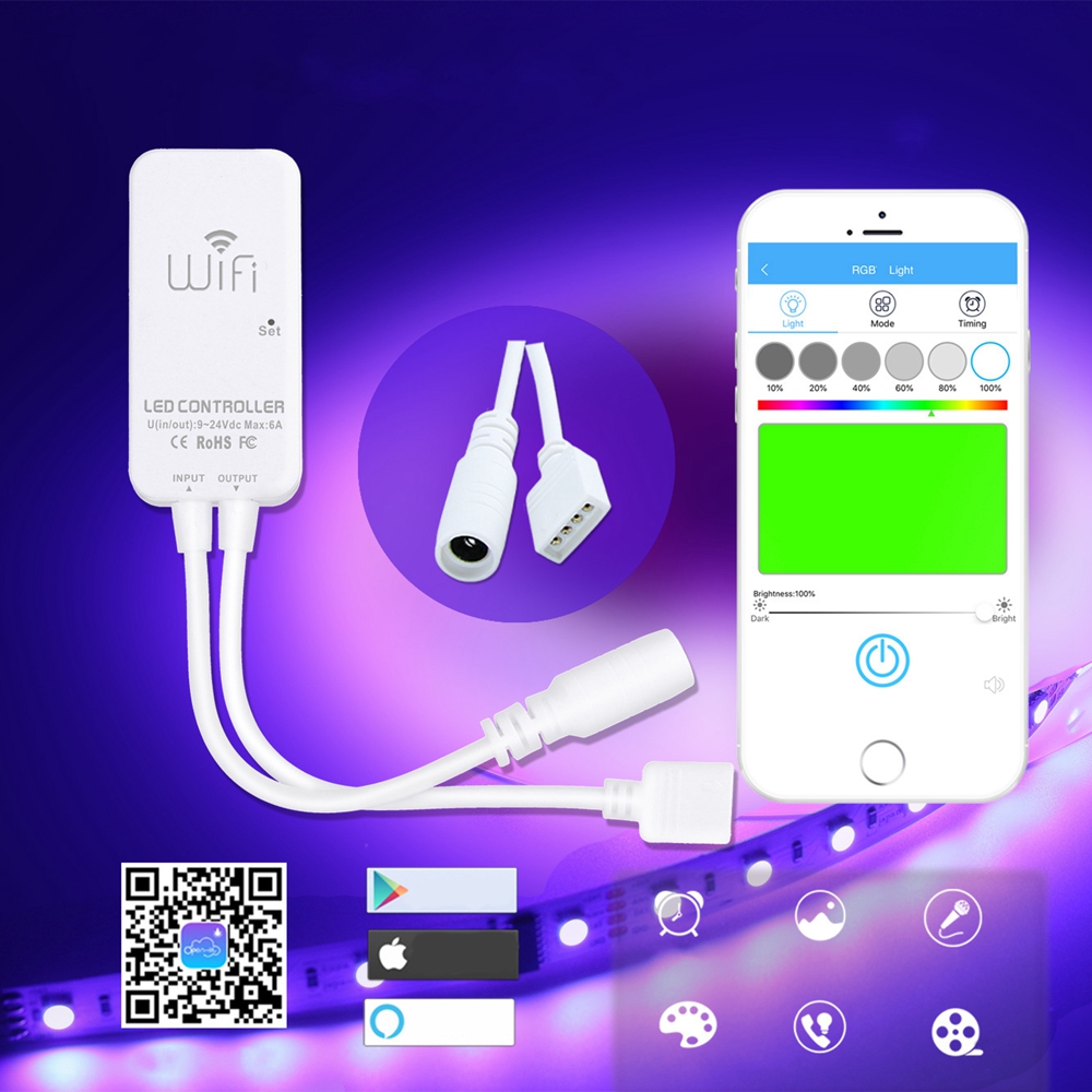 

DC9-24V 6A WiFi Timing Smart RGB Strip Light Dimmer Controller Work With Alexa Echo Voice Control