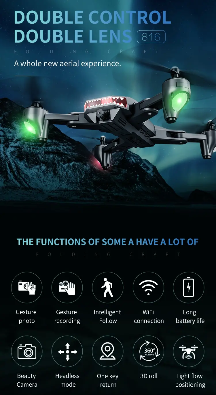 Dronă Visuo XS816 4K Cameră 4K cu transmisie pe telefon / zbor 20 min / Control gesturi / Altitudine automată / Pozitionare optica - iDrones.Ro