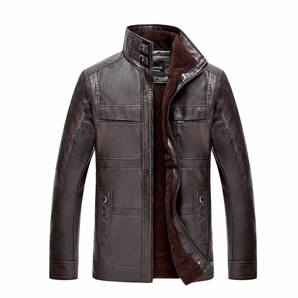 

Мужская кожаная куртка PU Стенд Воротник Velvet Thicker теплая зима пальто Outwear Размер XS-3XL