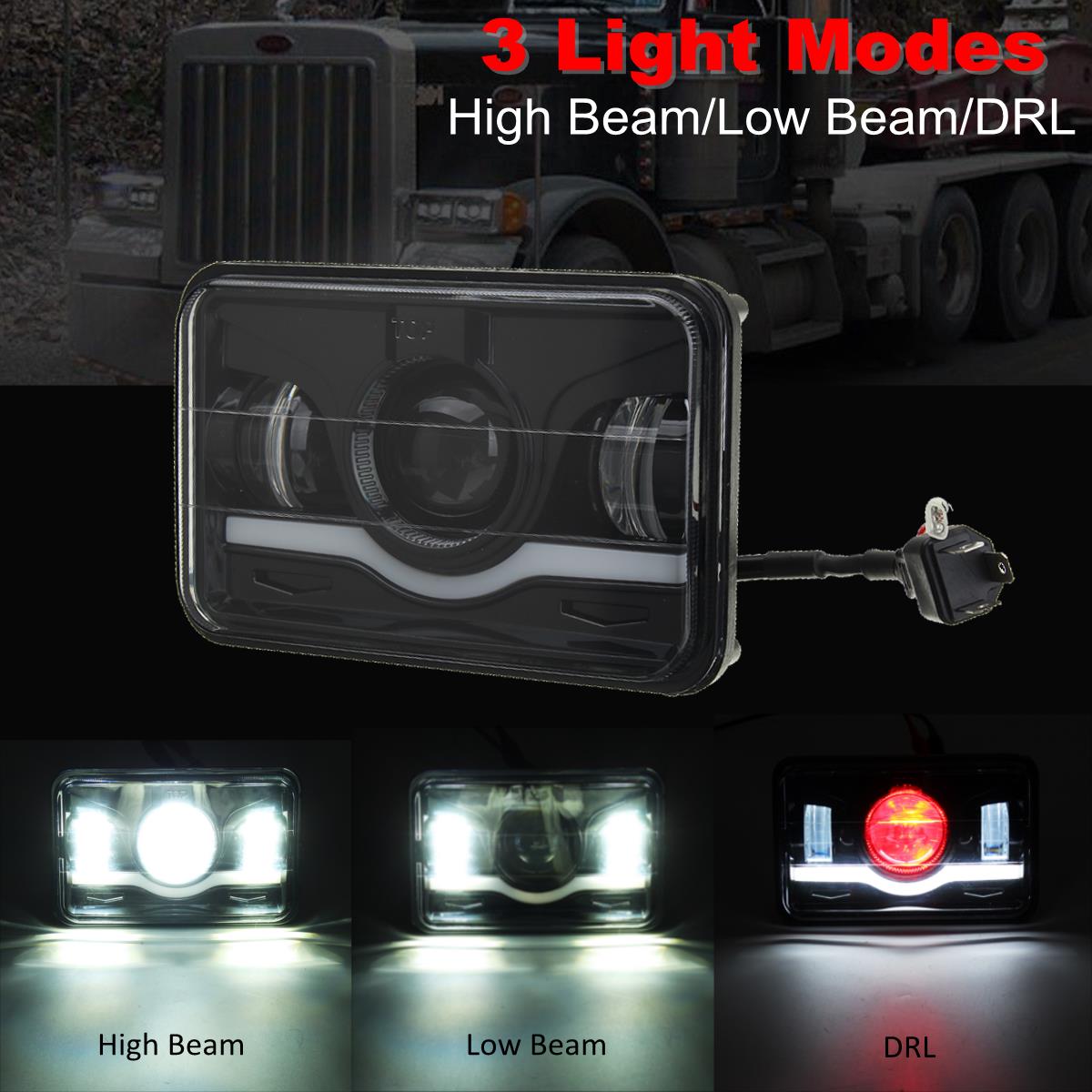 4 X 6 voiture noire LED Phare DRL Salut & Lo Lampe de remplacement de camion Beam pour Jeep