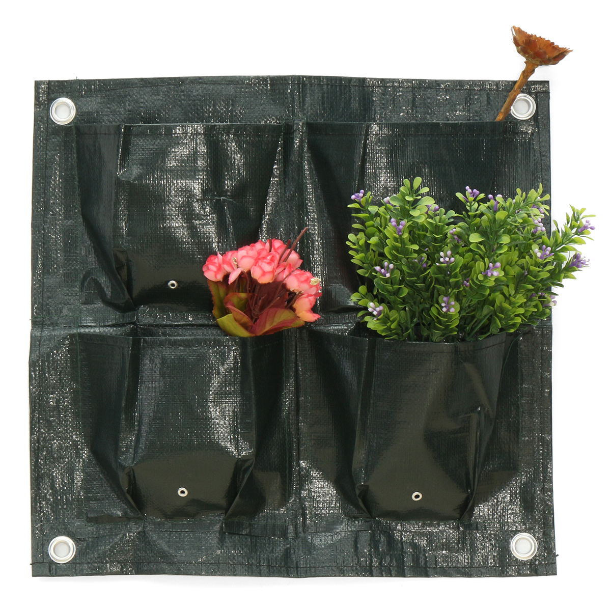 

4 Pockets Home Garden Balcony Plant Bags Hanging Flower Pot PE Planting Grow Bag